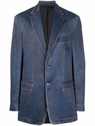 Diesel Single-breasted Denim Blazer In Blue