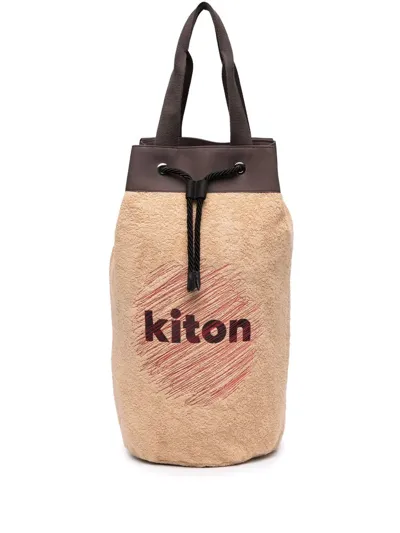 Kiton Logo-print Large Bucket Bag In Nude & Neutrals