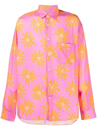 Jacquemus Simon Floral-print Long-sleeved Shirt In Pink