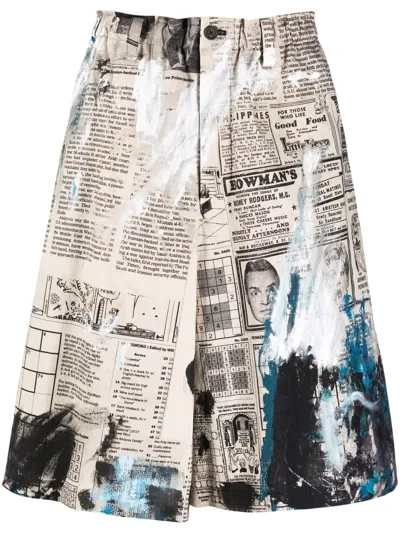 Yohji Yamamoto Graphic-print Bermuda Shorts In Nude