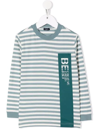 Il Gufo Kids' Striped Slogan-print T-shirt In Green