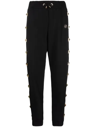 Philipp Plein Studded-trim Logo-patch Track Pants In Black