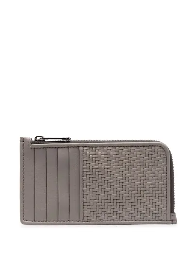 Z Zegna Woven Leather Cardholder In Grau