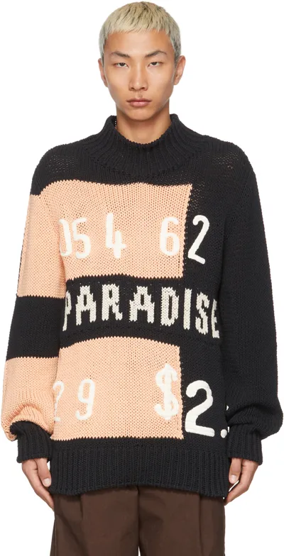 Jil Sander Navy Jacquard Knit Sweater In Blue