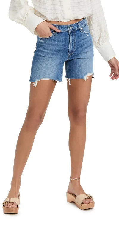 Paige Sarah Longline Shorts In Wannabe Distressed W/ Dip Hem