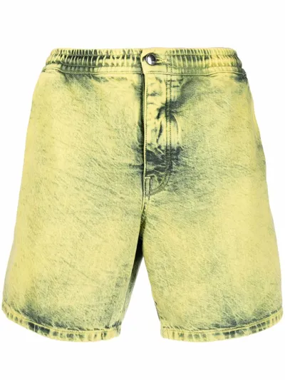 Marni Marble Dyed Cotton Denim Shorts In Green