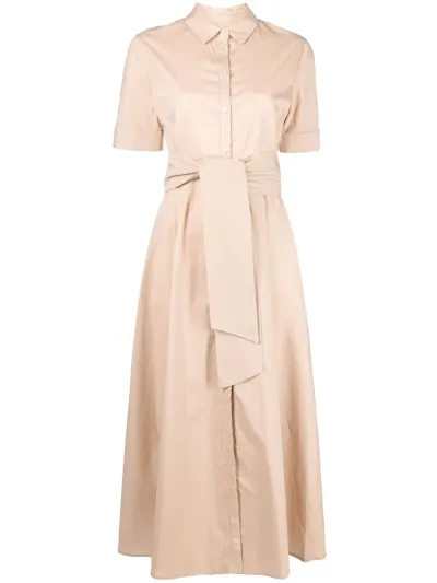 Woolrich Belted Cotton Midi Shirtdress In Nude