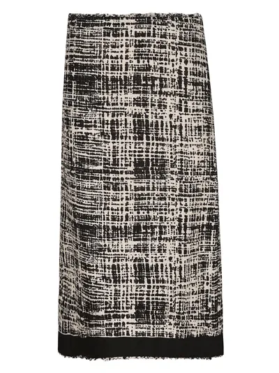 Prada Tweed-print Pencil Skirt W/ Re-nylon Trim In Black