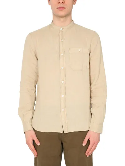 Woolrich Chest Patch-pocket Linen Shirt In Beige