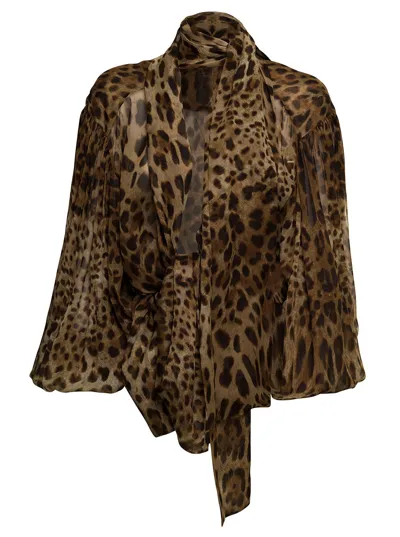 Dolce & Gabbana Woman's Animal Printed Chiffon Silk Shirt In Multi