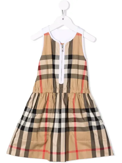 Burberry Teen Vintage Check Flared Dress In Archive Beige Check