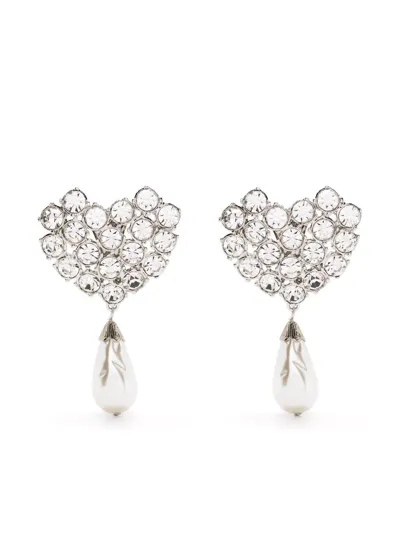 Alessandra Rich Silver-tone Crystal Faux Pearl Drop Earrings