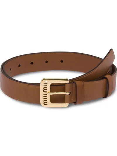 Miu Miu Cut-out Logo Leather Belt In Marrone