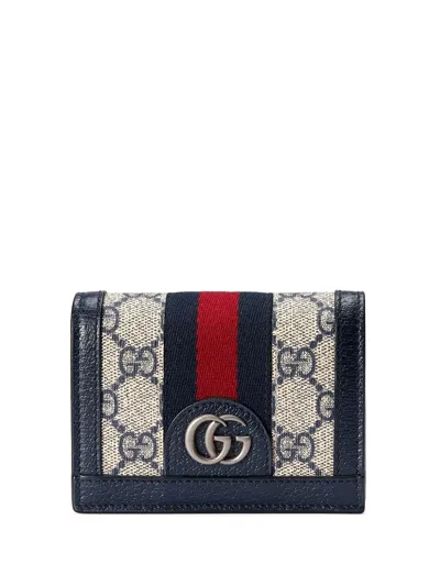 Gucci Ophidia Gg Supreme Compact Wallet In Beige,blue