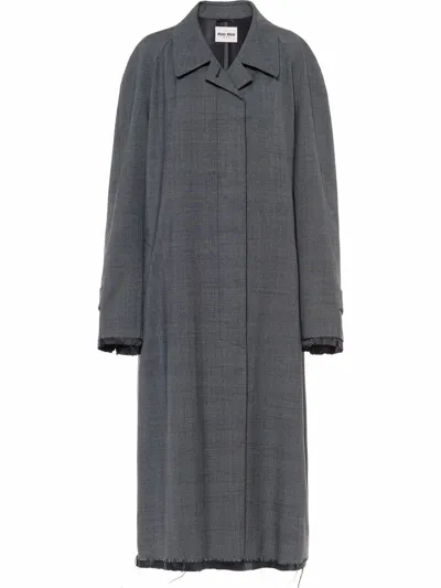 Miu Miu Single-breasted Prince Of Wales Check Wool Coat In Grey