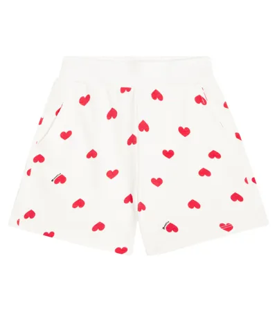 Monnalisa Kids' Jogging Shorts With All-over Hearts In Cream + Red