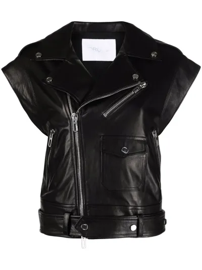 Drome Short-sleeve Leather Biker Jacket In Black