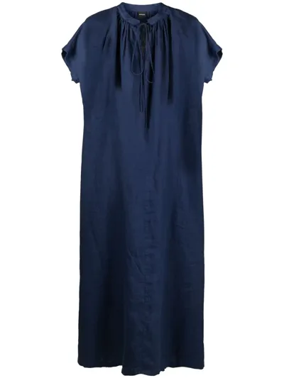 Aspesi Gathered Detailing Linen Kaftan-dress In Blau