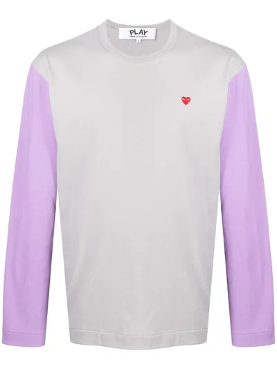 Comme Des Garçons Play Logo-embroidered Colour-block T-shirt In Grey