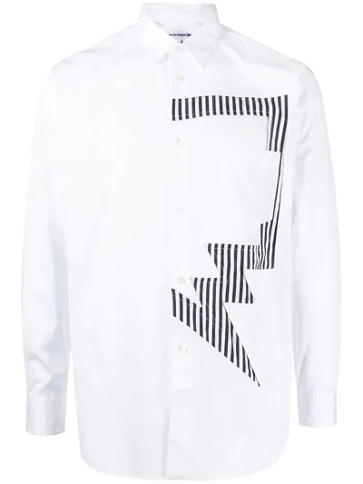 Comme Des Garçons Shirt Thunder-print Long-sleeved Shirt In White