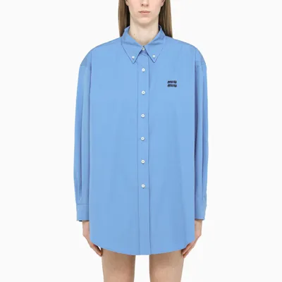 Miu Miu Blue Logo-embroidery Shirt In Light Blue