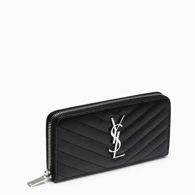 Saint Laurent Black/silver Monogram Zip Around Wallet