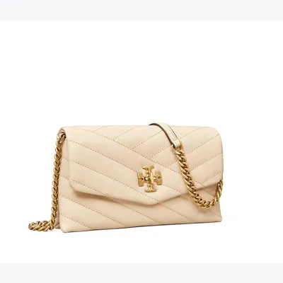 Tory Burch Kira Chevron Chain Wallet In New Cream