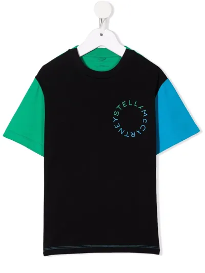 Stella Mccartney Kids Black T-shirt With Logo And Color Block Design In Nero