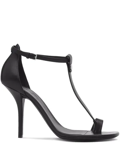 Burberry Sandals In Black Leather With Stiletto Heel And Ring Details