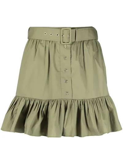 Michael Michael Kors Belted Ruffle-trim Mini Skirt In Green