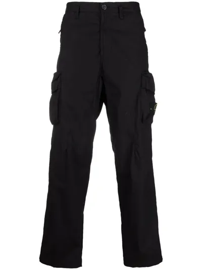 Stone Island Compass-motif Straight-leg Trousers In Black