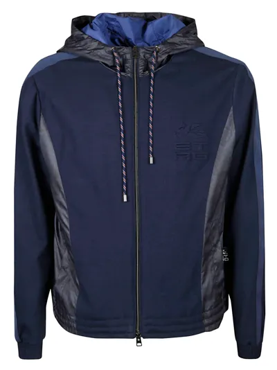 Etro Logo Embellished Hooded Jacket In Blue