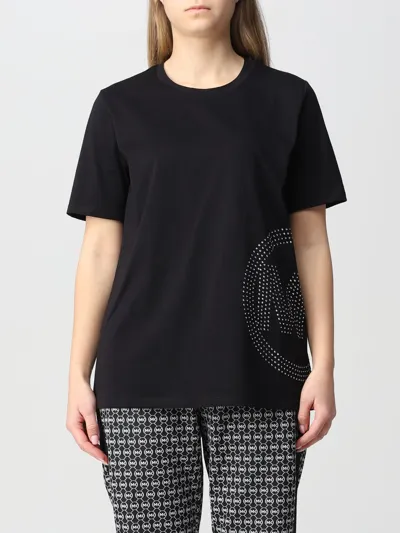 Michael Michael Kors Logo Embellished Crewneck T In Black