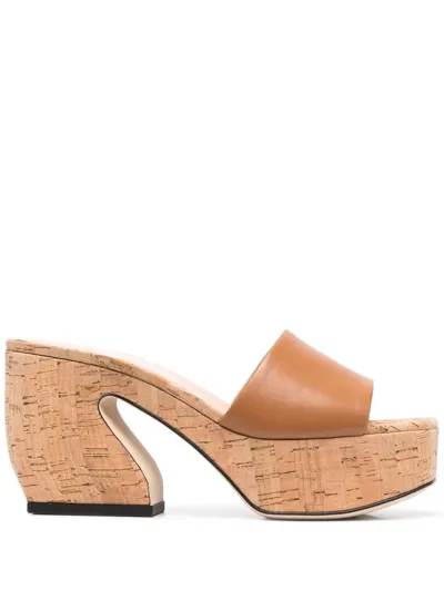 Si Rossi Cork Platform Mules In Braun