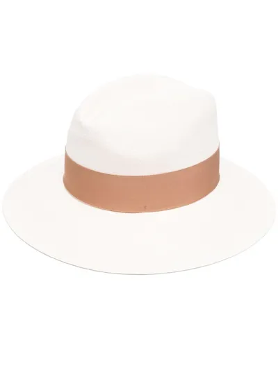 Borsalino Wide-brim Straw Hat In White,brown