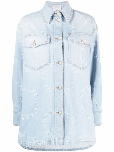 Stella Mccartney Lasered Logo-detail Denim Shirt In Blue