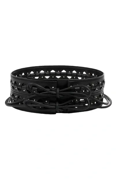 Alaïa Womens Noir Studded Laser-cut Leather Belt 26