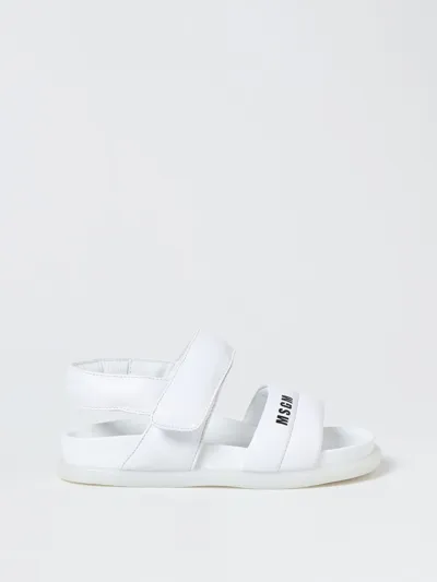 Msgm Kids' Sandals In Padded Leather In White