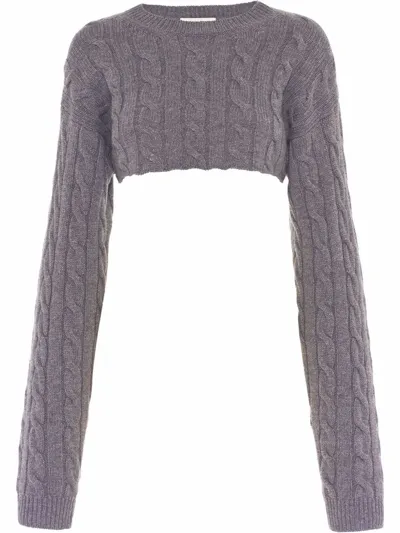 Miu Miu Cable Knit Cropped Cashmere Jumper In F0276 Acciaio