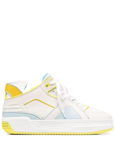 Just Don Colour Block Leather Hi-top Trainers In Blue Yellow