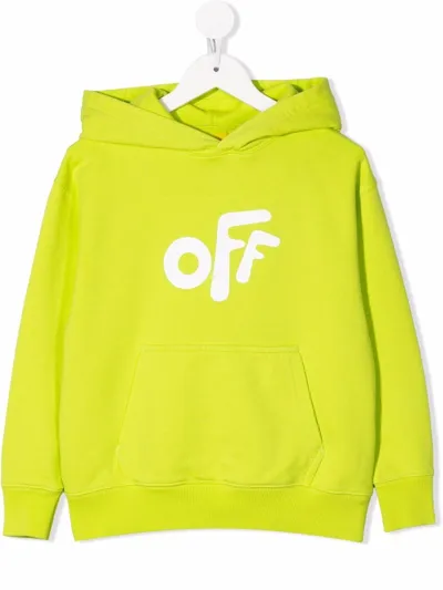 Off-white Kids' Logo-print Cotton Hoodie In Green