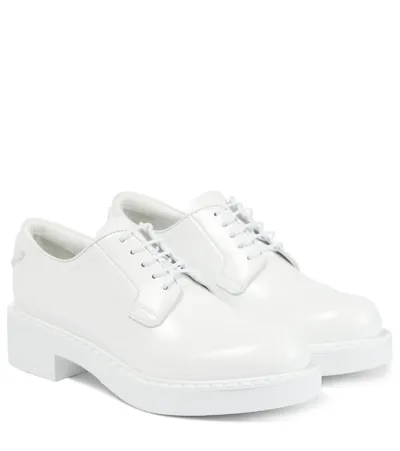 Prada Leather Lace-up Derby Loafers In White