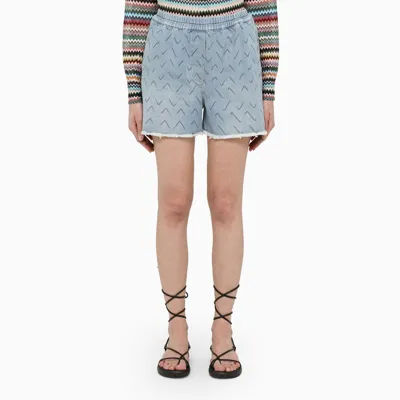 Missoni Chevron Motif Denim Shorts In Light Blue