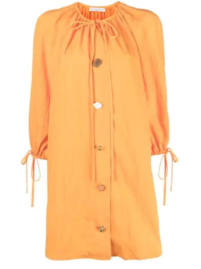 Rejina Pyo Scout Puffed-sleeve Crinkled-satin Dress In Orange