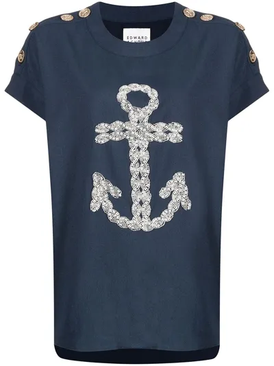 Edward Achour Paris Button Shoulder T-shirt In Blau