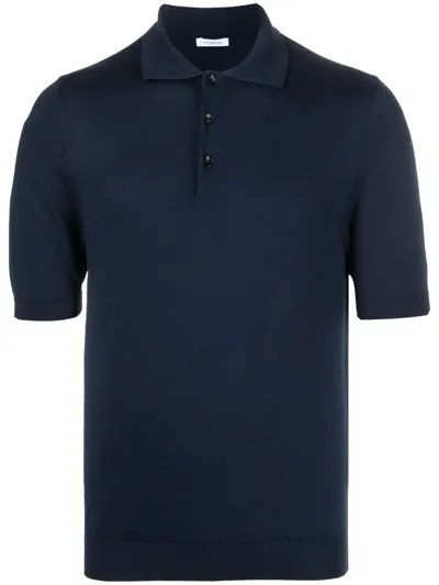 Malo Knitted Polo Shirt In Dark Blue