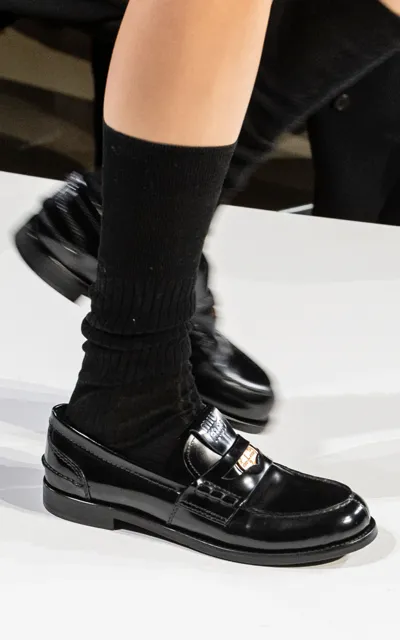 Miu Miu Patent Spazzolato Leather Loafers In Black