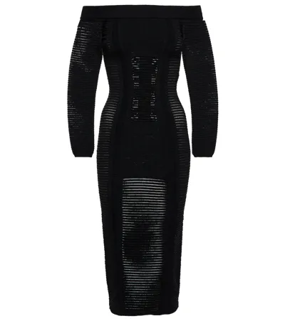 Balmain Sheer-panel Knitted Dress In 0pa Noir