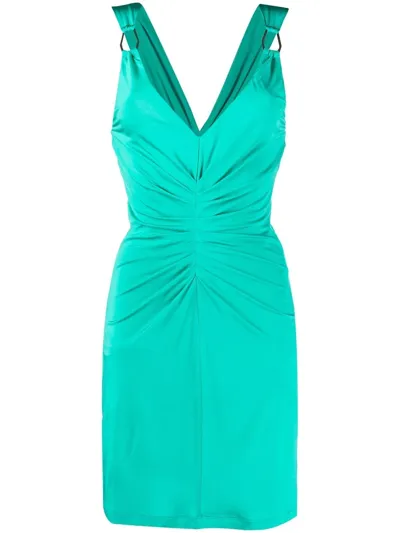 Just Cavalli Ruched Fitted Mini Dress In Green