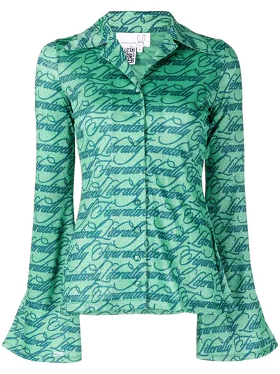 Natasha Zinko Text-print Long-sleeve Shirt In Green